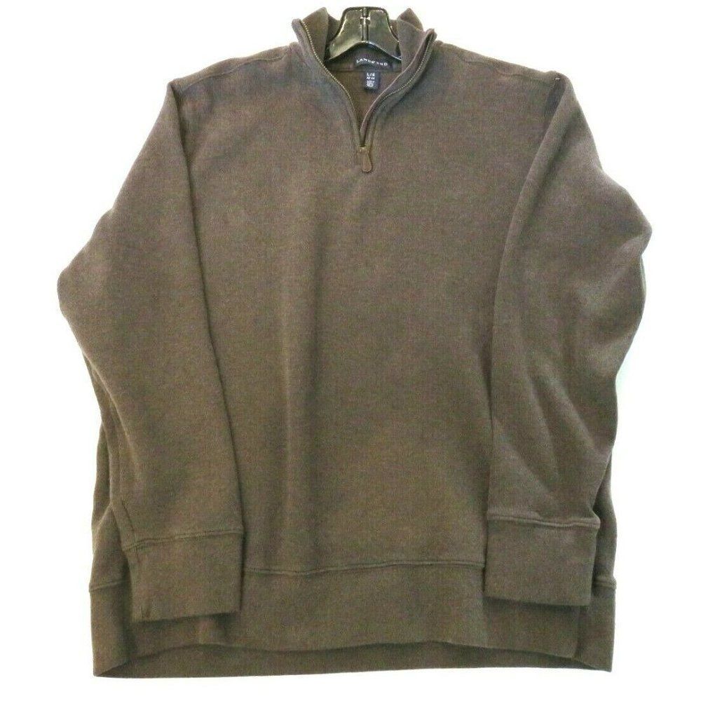 Lands End Pullover Sweater Men's Size Large Brown 1/4 Zip Heavyweight Cotton